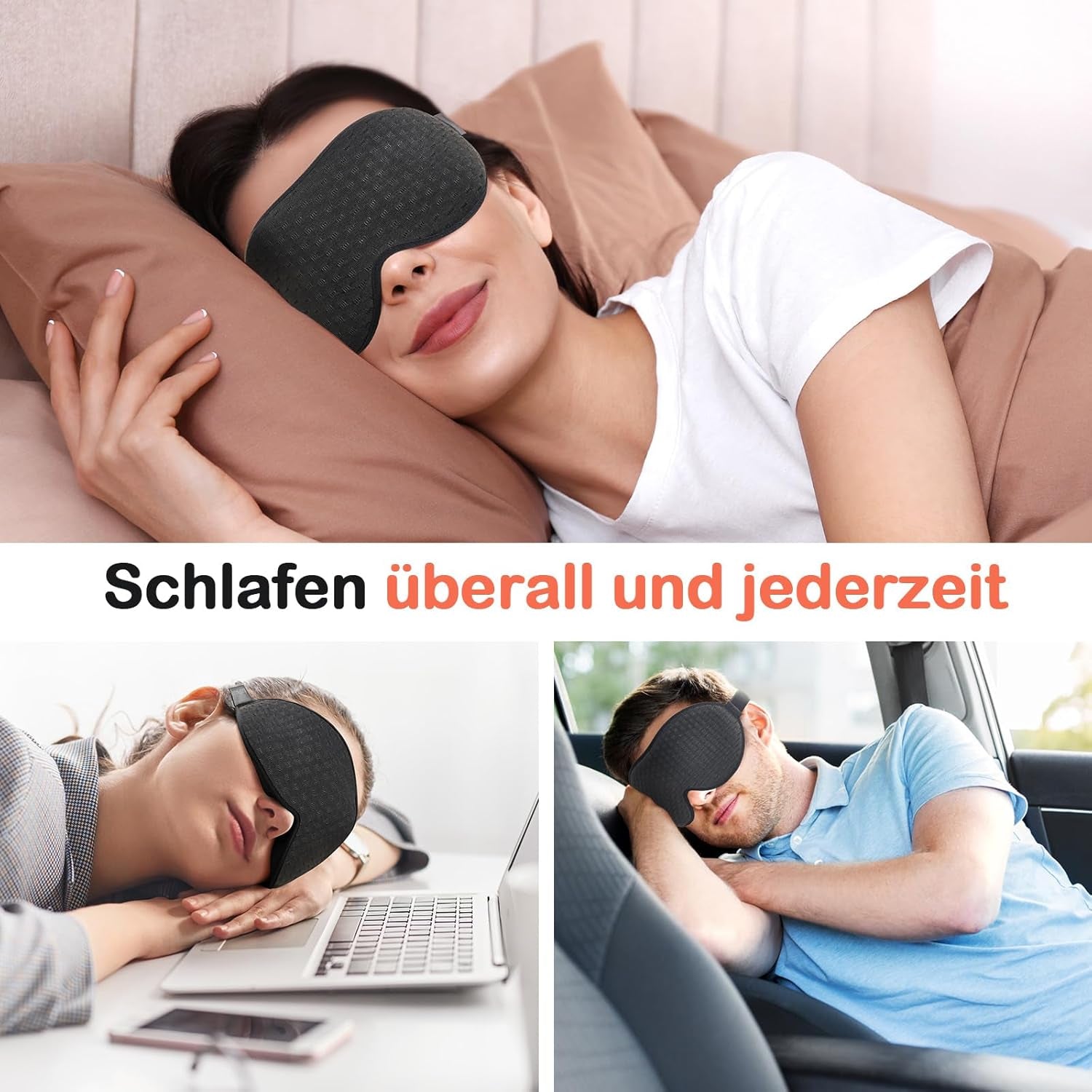 INNELO Schlafmaske Für Herren Frauen, Bequeme Atmungsaktive 3D Schlafbrille | 2024 Mit Tiefen Augenhöhlen Und Erhöhtem Nasenpolster, Augenmaske Mit 100 % Lichtblockierung, Memory Foam Für Reisen, Schwarz